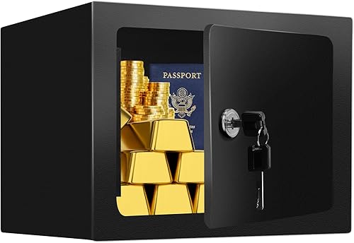 Caja de seguridad pequeña con llaves, caja de seguridad de acero para el hogar, 0.23 pies cúbicos oculta segura para dinero medicina objetos de valor