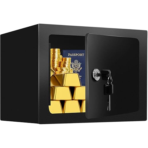 Small Safe Box with Keys, Steel Security Lock Box for Home, 0.23 Cubic Feet Hidden Safe for Money Medicine Valuables