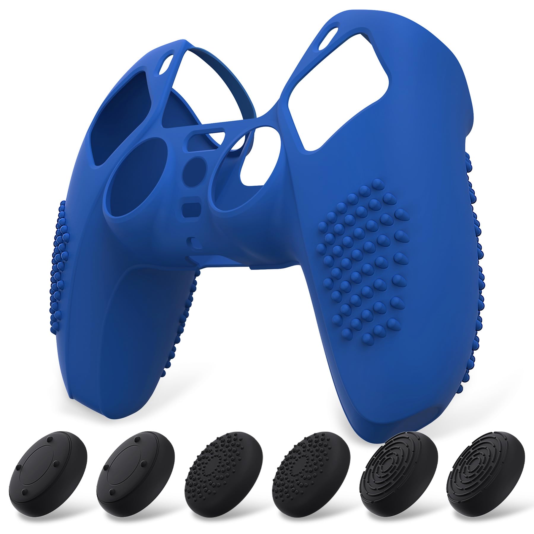 eXtremeRate PlayVital Funda de Silicona para ps5 Mando - Carcasa Protectora con 6 Tapas de Joysticks, Impermeable, Resistente y Antideslizante, Funda de Goma Suave para ps5, 3D Tachonado (Azul)