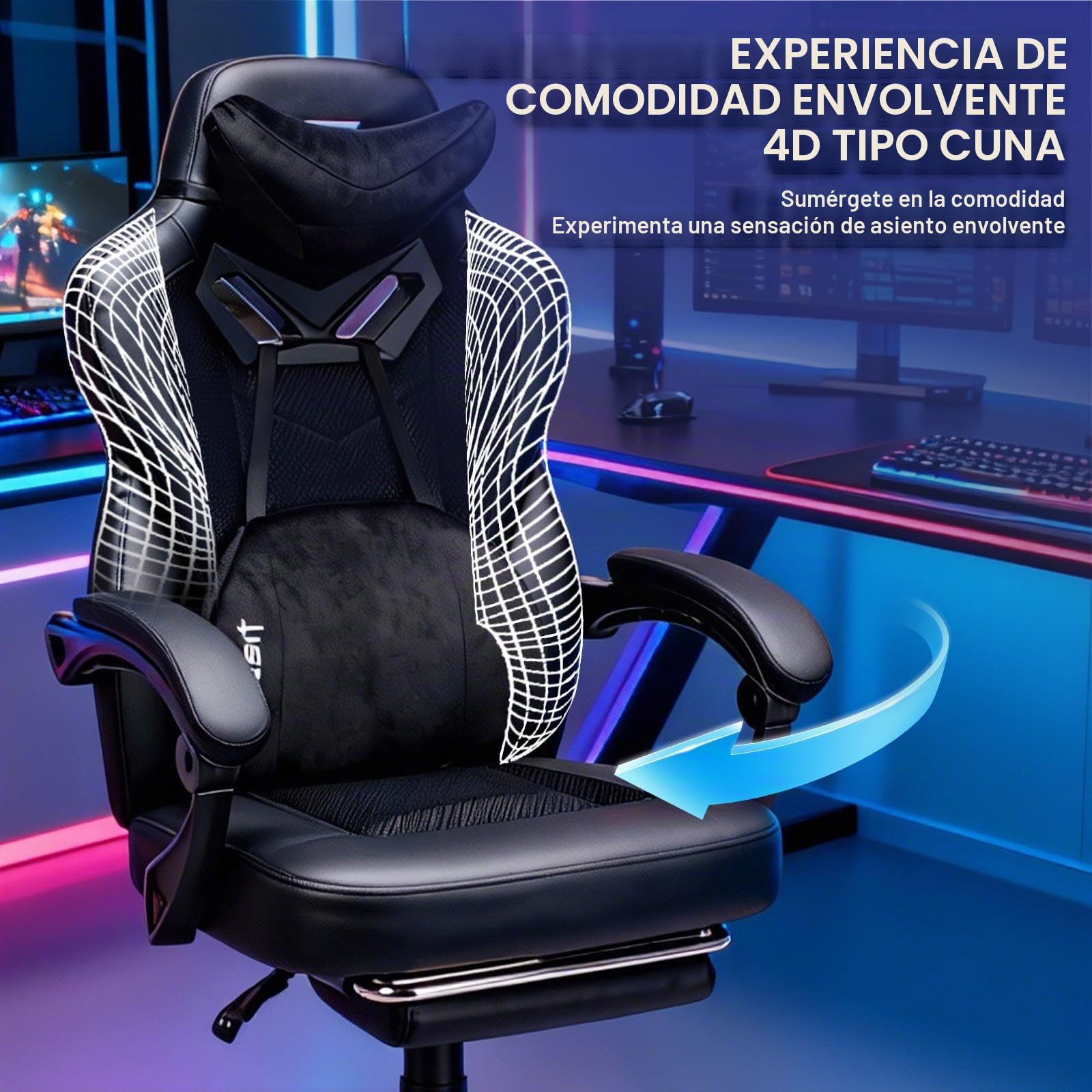 Vigosit Silla de Gaming Pro con reposapiés, de PC de Malla con función de Masaje, Silla ergonómica reclinable para Gamer Ordenador, 150 kg, Grande y Alta de Oficina, Color Negro