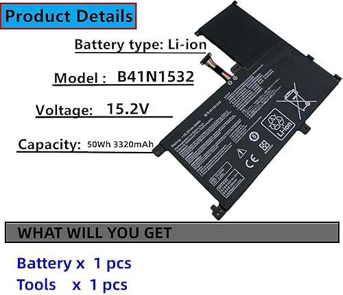 Miniatura 3 de Batería para portátil B41N1532 compatible con Asus Zenbook Flip UX560 UX560UA UX560UA-1B Q504U Q504UA Q504UAK Q504UA-BBI5T12 Q504UA-BHI5T13