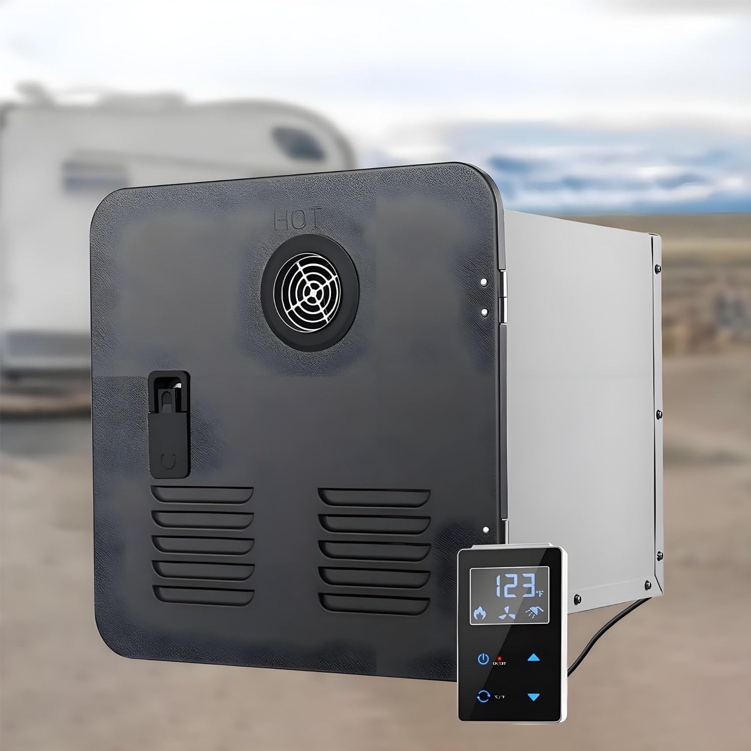 12V RV Tankless Water Heater,3.9 GPM Propane RV Hot Water Heater ，Instant Hot Water，W/15x15 Door and Remote, for Camper Travel Trailer Black
