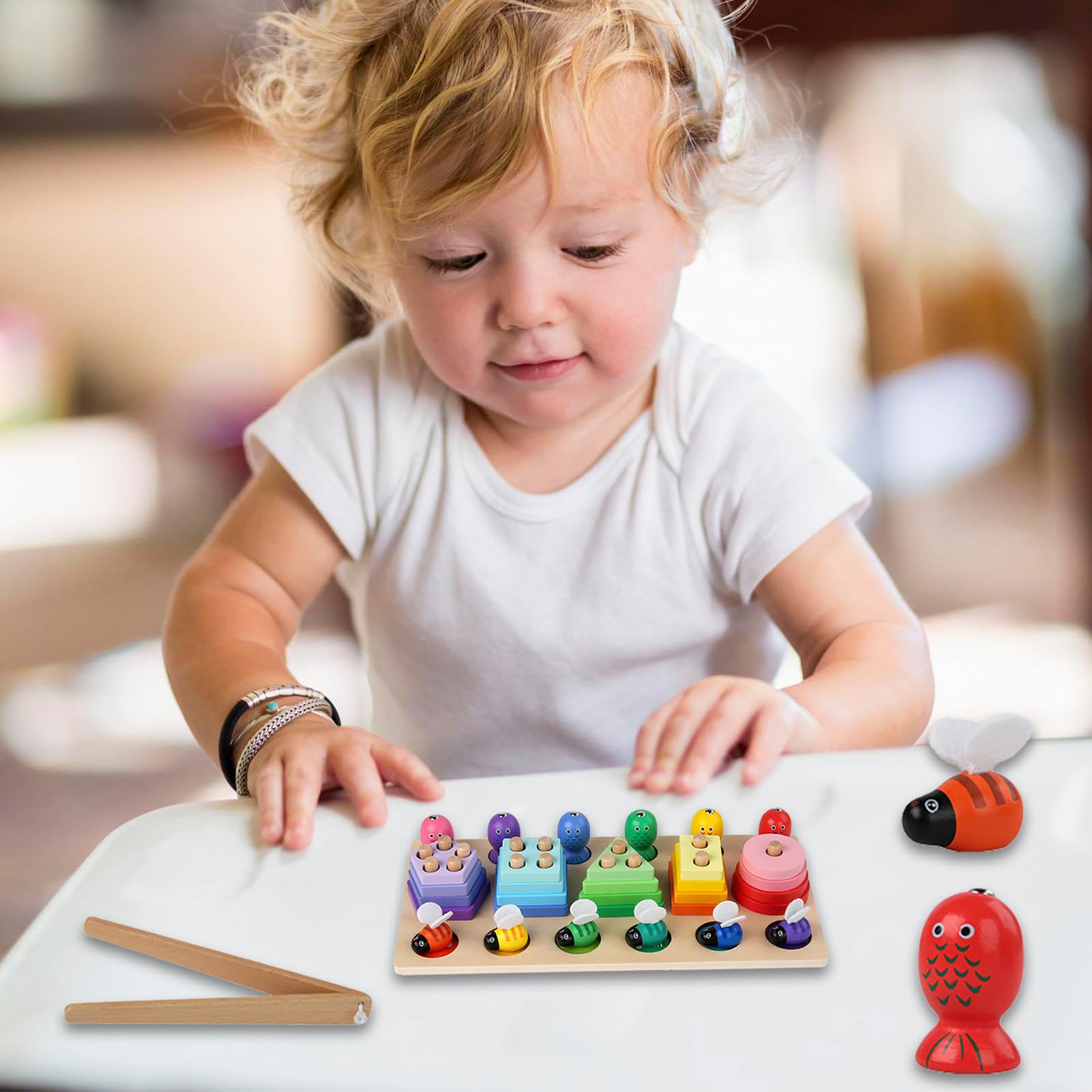 Jouet Empilable En Bois – Trieur De Formes Avec Motifs Animaux, Reconnaissance Des Couleurs – Jeu éducatif Pour Enfants