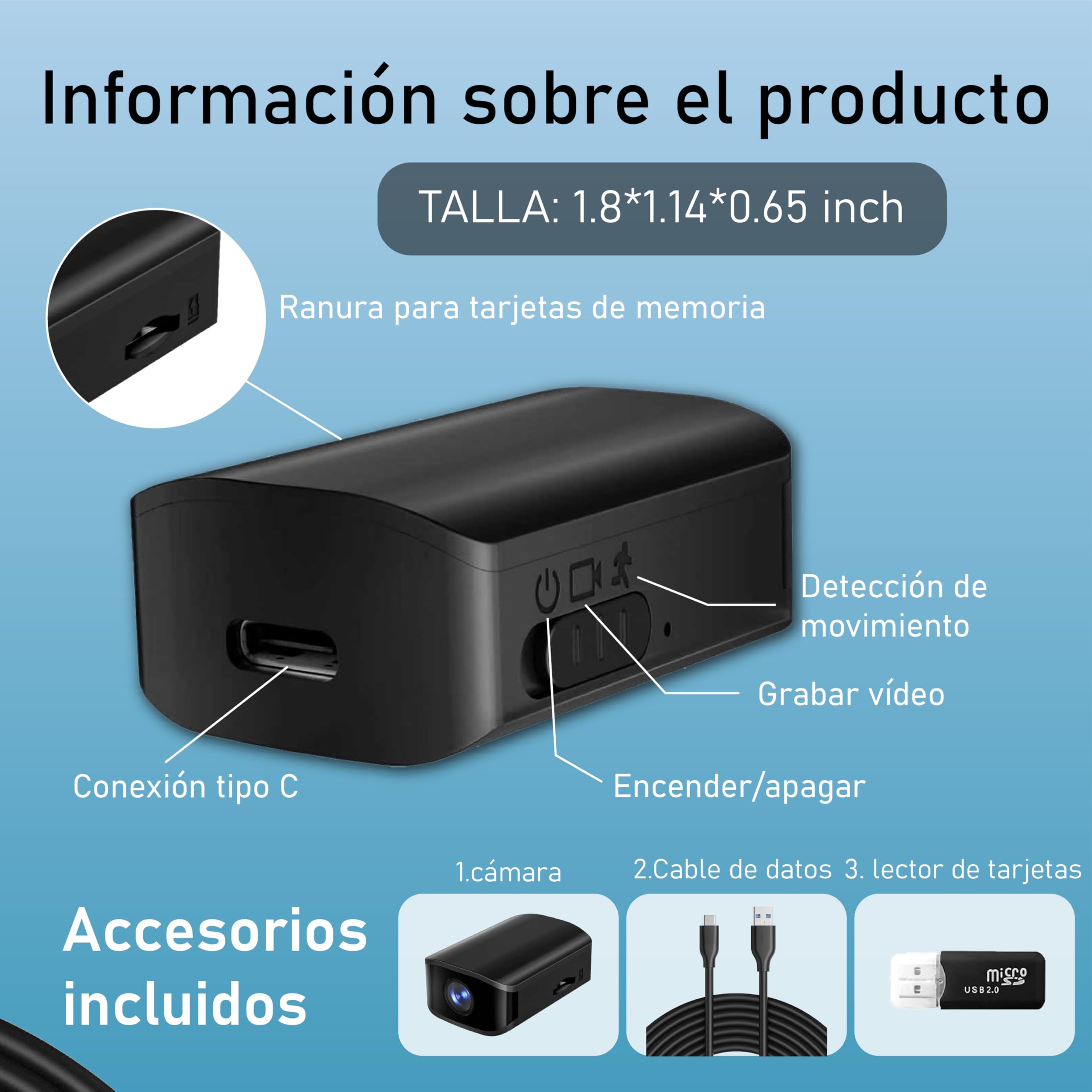 Cámara de vigilancia Oculta Miniatura HD, cámara espía, cámara niñera, con detección de Movimiento, Apta para vigilancia de Seguridad en hogar, Oficina, supermercado y almacén, sin función WiFi