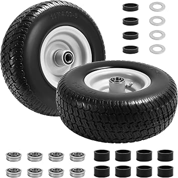 2-Pack 11x4.00-5 Flat-Free Lawn Mower Tires and Wheels, 3.4" Centered Hub, 3/4" & 5/8" & 1/2" Bushings, Zero Turn Front Replacement