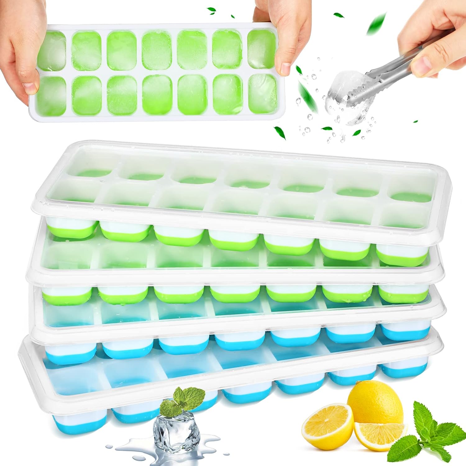 4 Pack Whiskey Ice Cube Tray with Lid Large Whiskey Ice