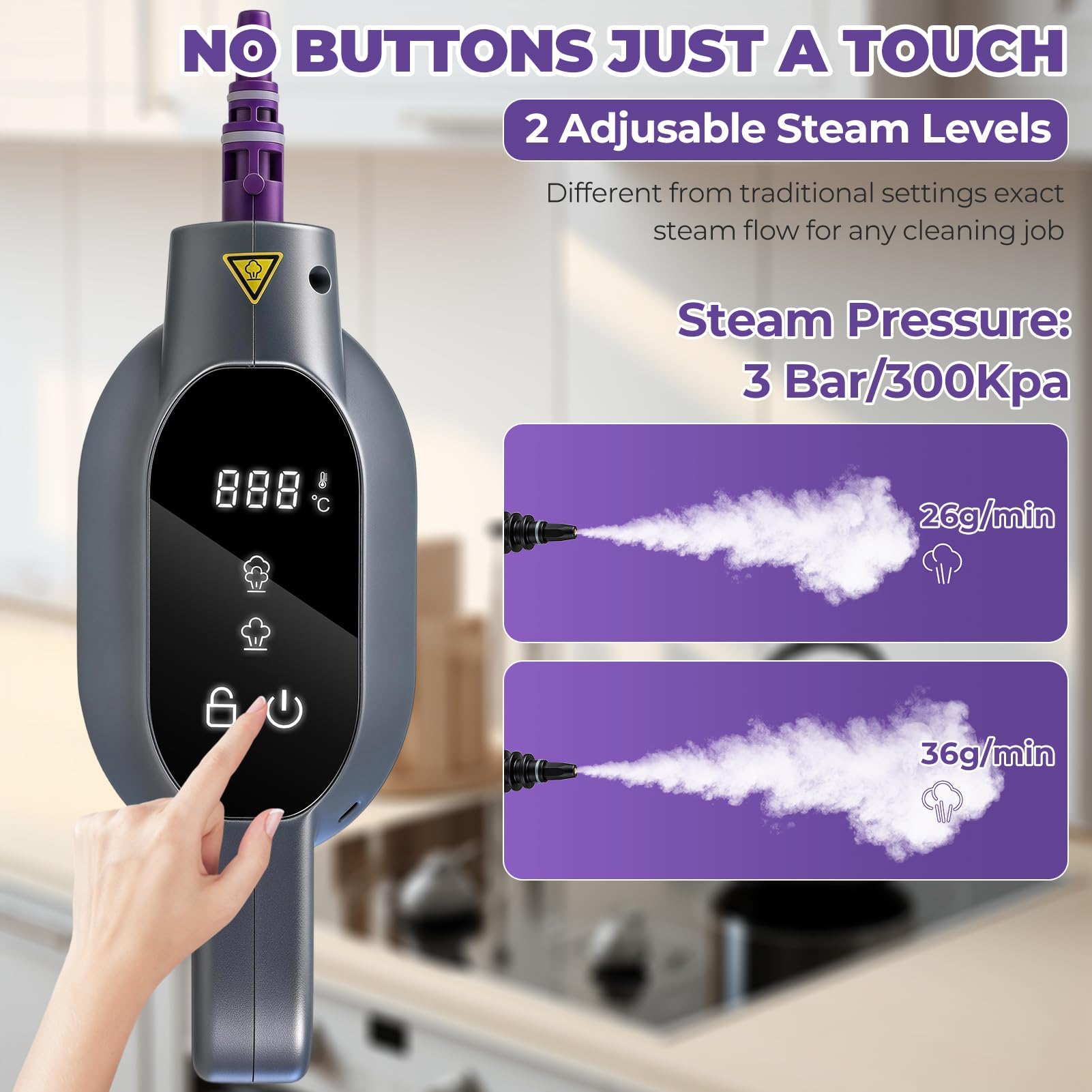 1350W Vaporeta Limpieza Hogar con 400ml, 3 Bar Calentar Rápidamente a 130°C en 15s Limpiador a Vapor Portátil, Cierre de Seguridad y 9 Accesorios Limpiador a Vapor de Mano para Cocina Ventanas Suelos