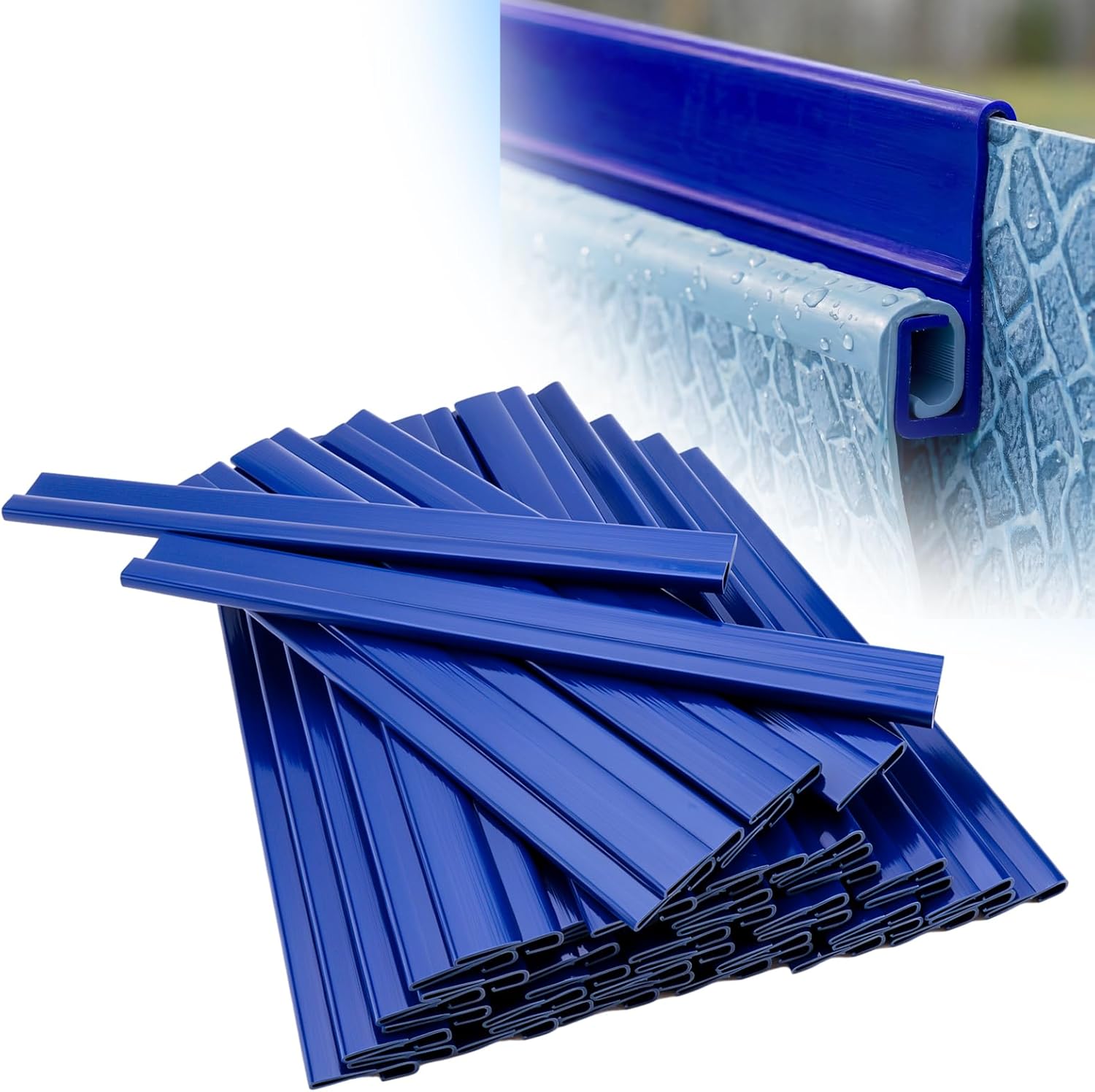 65 Pcs 27 ft Bead Receiver Round Above Ground Pool Liners Blue Beaded Pool Liner Track 1.31 ft Each Section Replacement Bead Track for Round Above Ground Swimming Pools