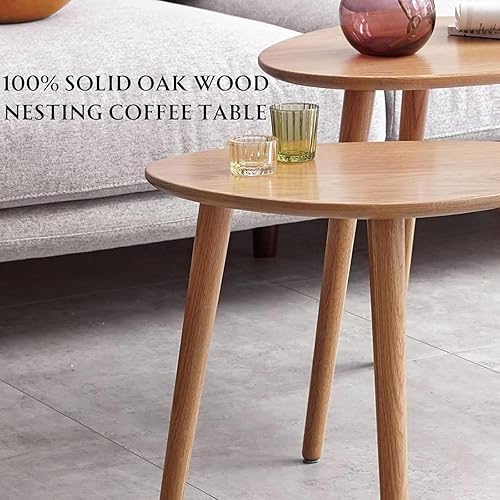 Miniatura 23 de Mesa auxiliar ovalada pequeña, mesas de centro 100% madera maciza, mesa moderna de mediados de siglo para sala de estar, mesas auxiliares para el