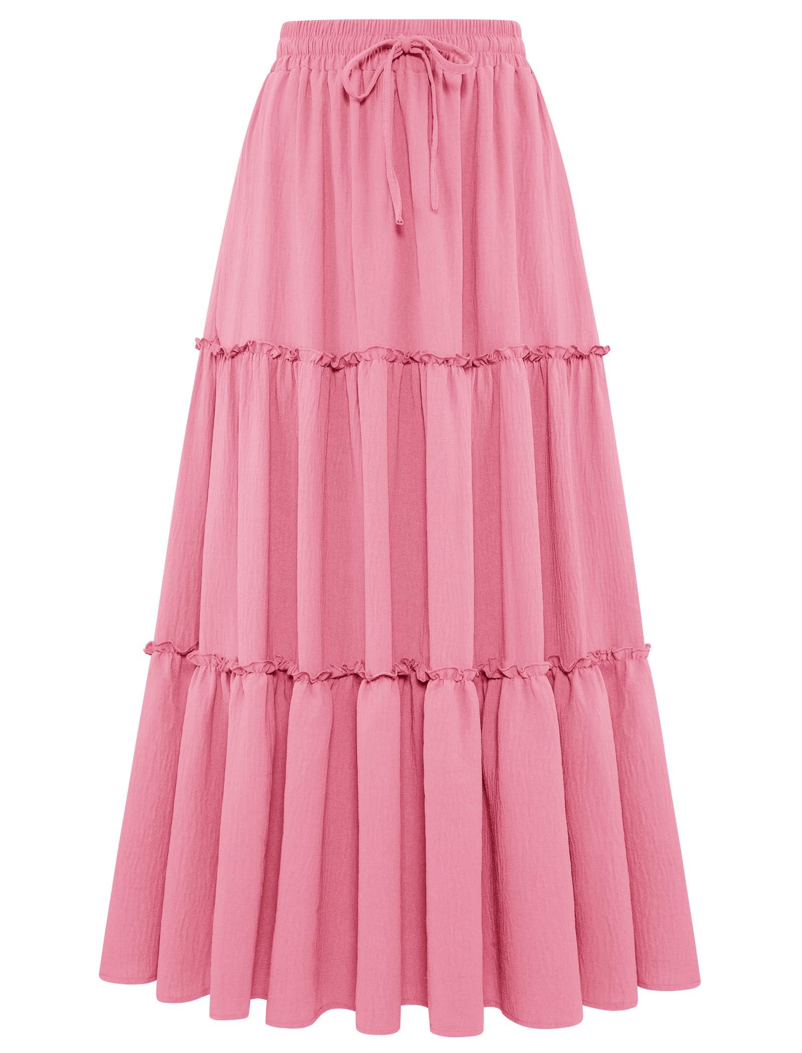 Arolina Women's Summer Maxi Skirt Trendy High Waist Pleated Ruffle Long Skirts Flowy Beach Boho Skirt Dress with Pockets