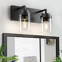 Vista 1 de Espird Bathroom Vanity Fixtures, 2 Light Matte Black Vanity Light with Clear Glass Shade, 15in Farmhouse wall Light, Lighting Fixture Over Mirror