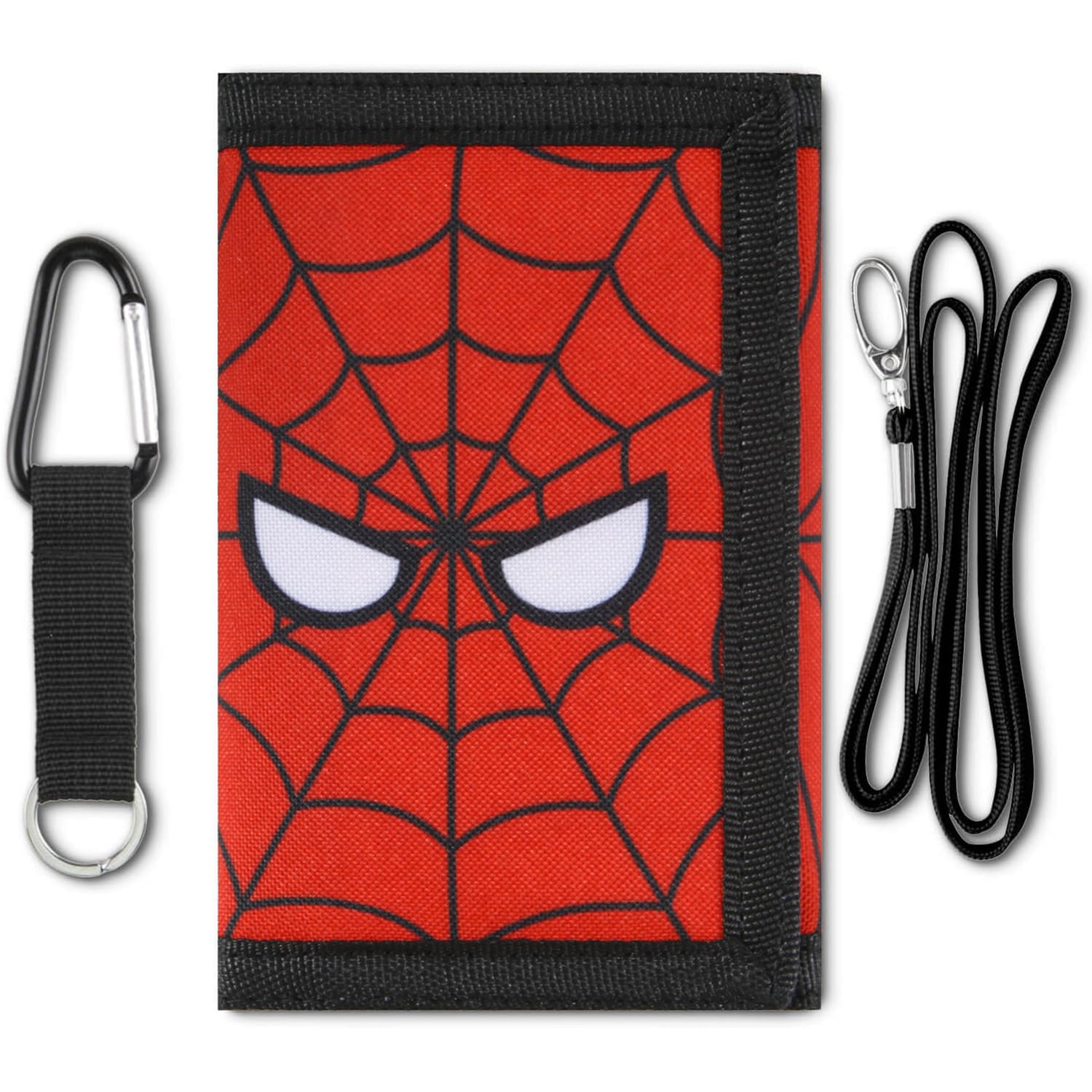 Kids Wallet for Boys with Lanyard, Little Boys Wallet for Kids Ages 4-5-6-7-8-9-10-12, Spider Youth Wallets with Strap, Tri Fold Child Childrens Neck Wallets for Birthday Christmas Gift