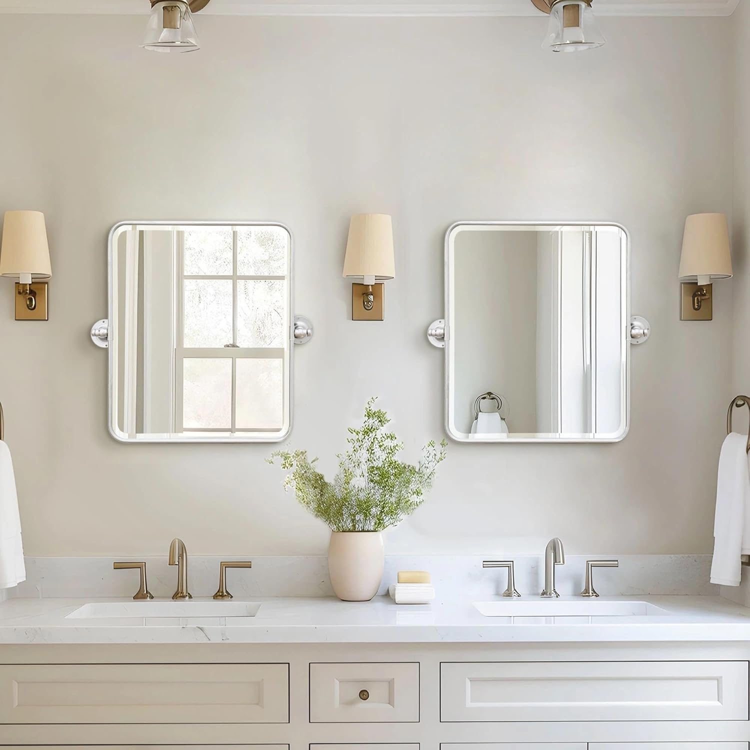 Besdomus Bathroom Pivot Wall Mirror: 20"x24" Modern Beveled Tilt Vanity HD Mirror for Bathroom Over Sink - Rectangular Silver Leafing Metal Framed for Horizontal/Vertical - Home Decor for Housewife