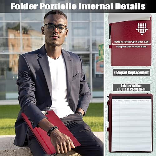 Miniatura 5 de Portapapeles plegable con forro rellenable, carpeta A4 de piel sintética con bolsillo de almacenamiento para negocios, estudiantes, oficina,