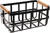 Simplify Square Metal Storage Basket with Bamboo Handles | Medium | Farmhouse Style Wire Basket | Home Organizer | Decorative | Rustic | Black