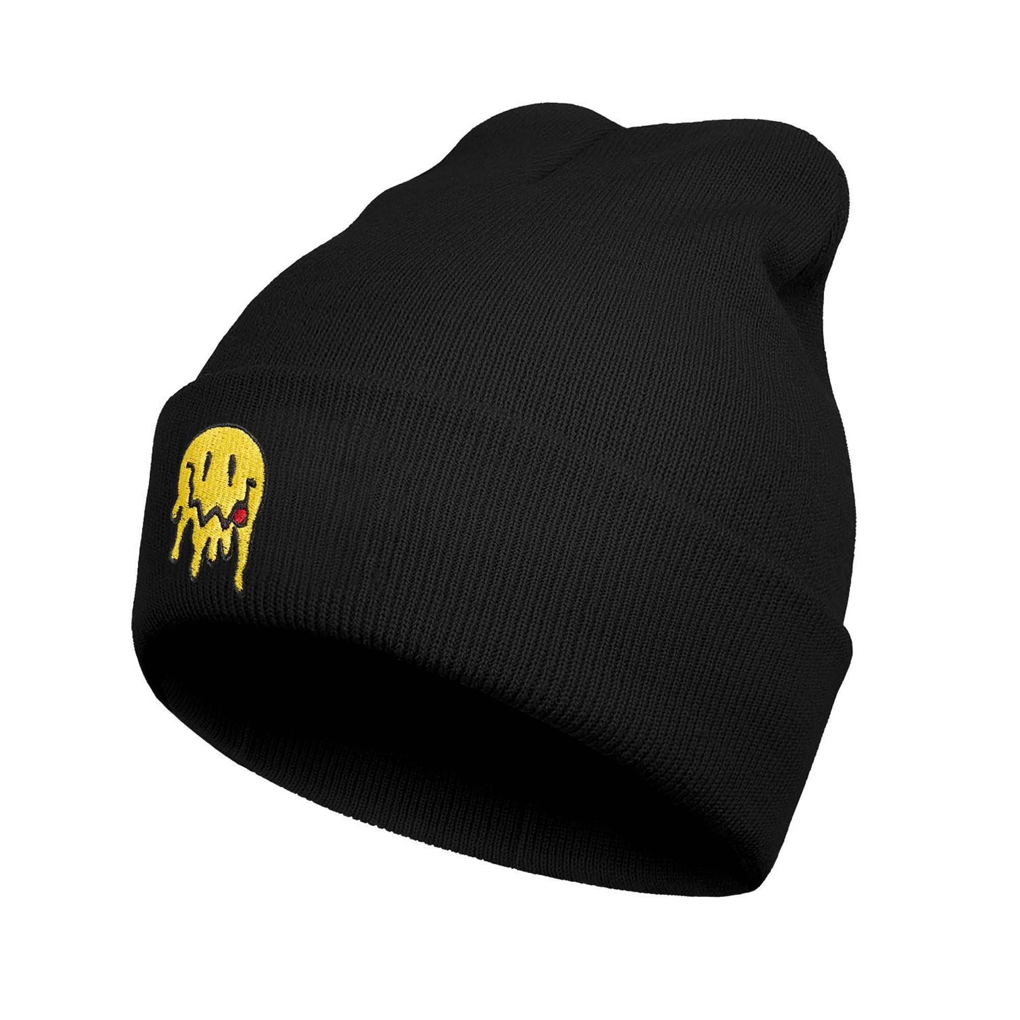 Embroidered Skull Beanie for Men Women Knit Winter Hats Keep Warm Soft Stretchy Cuffed Cap for Cold Weather