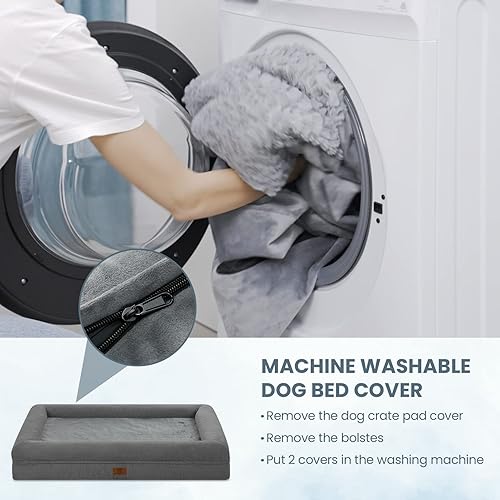 Miniatura 6 de Cama grande para perro, cama ortopédica gris oscuro, cama impermeable para perro con funda extraíble, sofá cama suave extraíble de 4 lados con parte