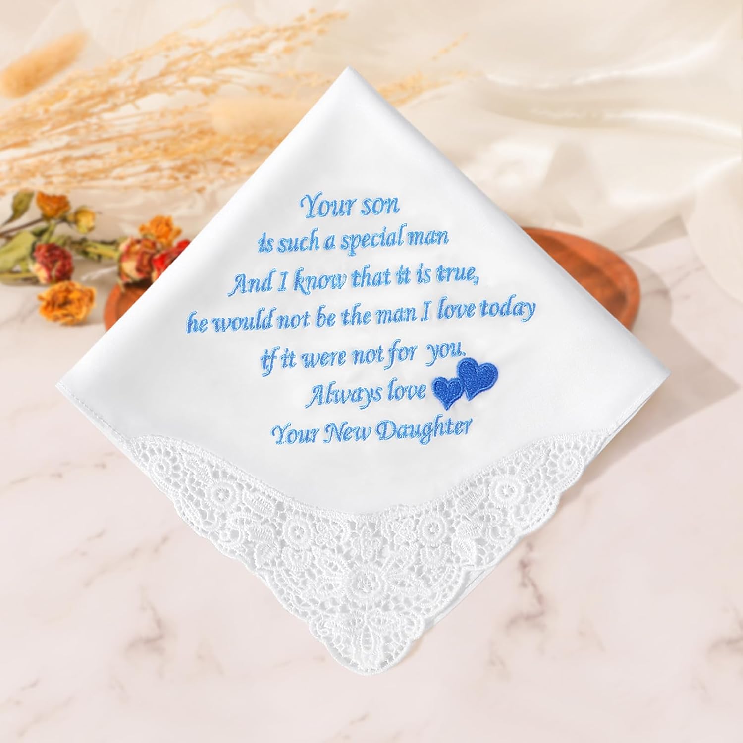 Wedding Handkerchiefs Mother Father of the Bride Gifts, Something Blue Embroidered Hankies Gifts On Wedding Day - Image 6
