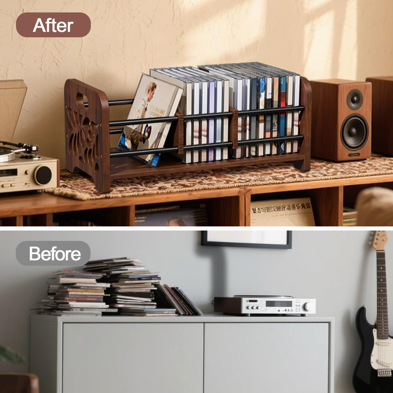 Amazon.com: QILICHZ CD Holder, DVD Holder Storage, Wood CD Rack