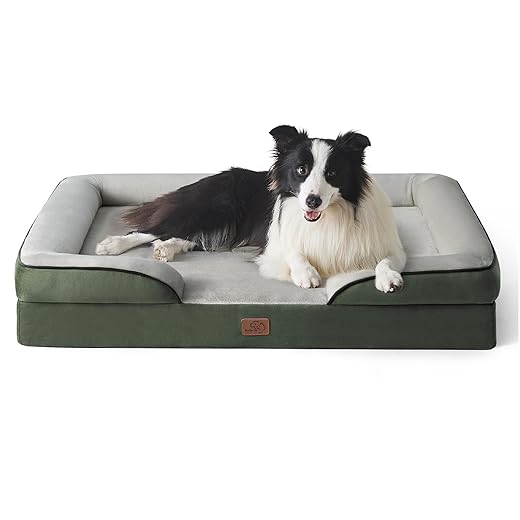 Bedsure Orthopedic Dog Beds Large Sized Dog - Washable Large Dog Cat Bed Waterproof, Comfort Dogs Couch Sofa with Washable Removable Cover, Pet Bed with Nonskid Bottom, Boreal Canopy Green, 35"
