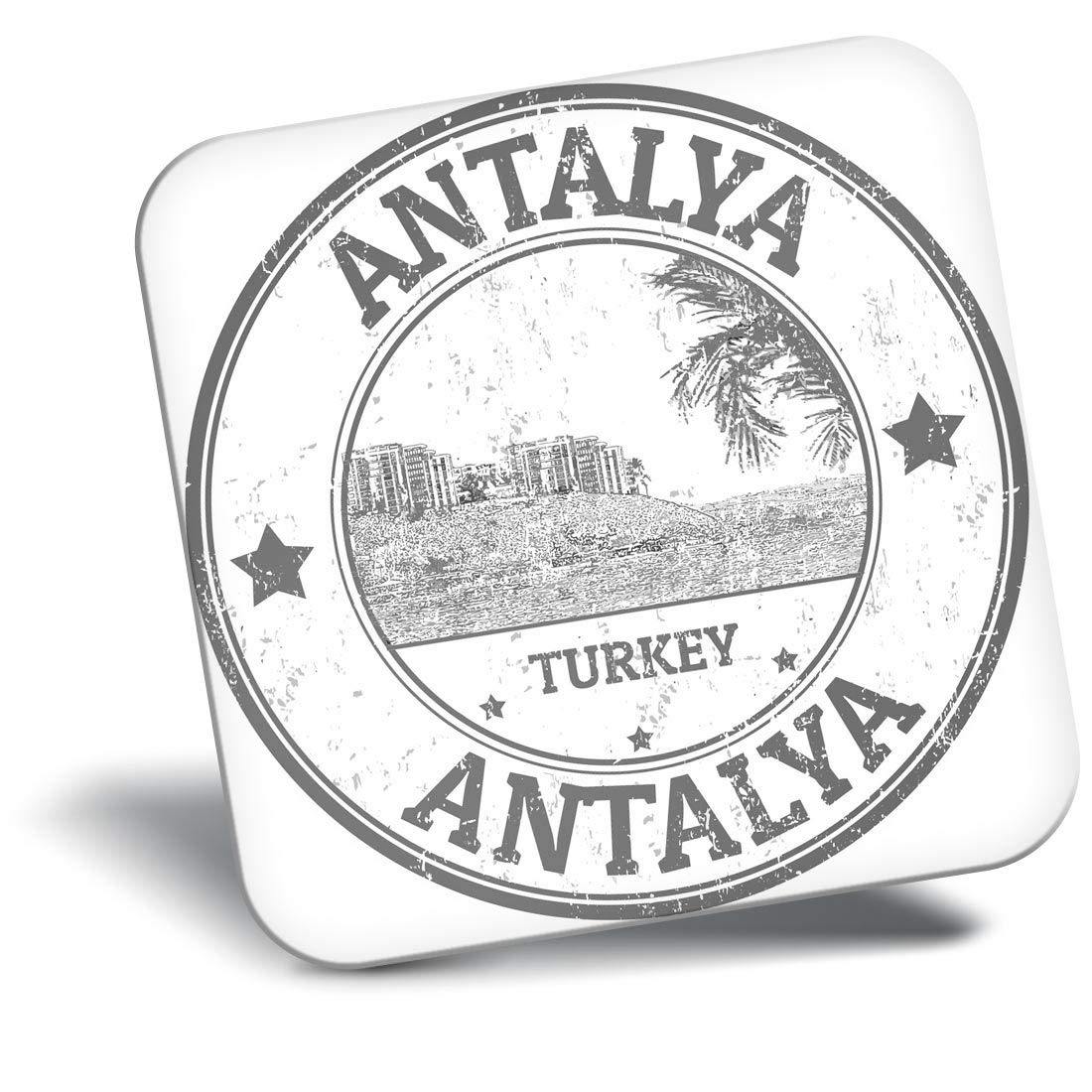 Destination Vinyl Ltd Fridge Magnet bw - Antalya Turkey Turkish Travel Stamp #40028