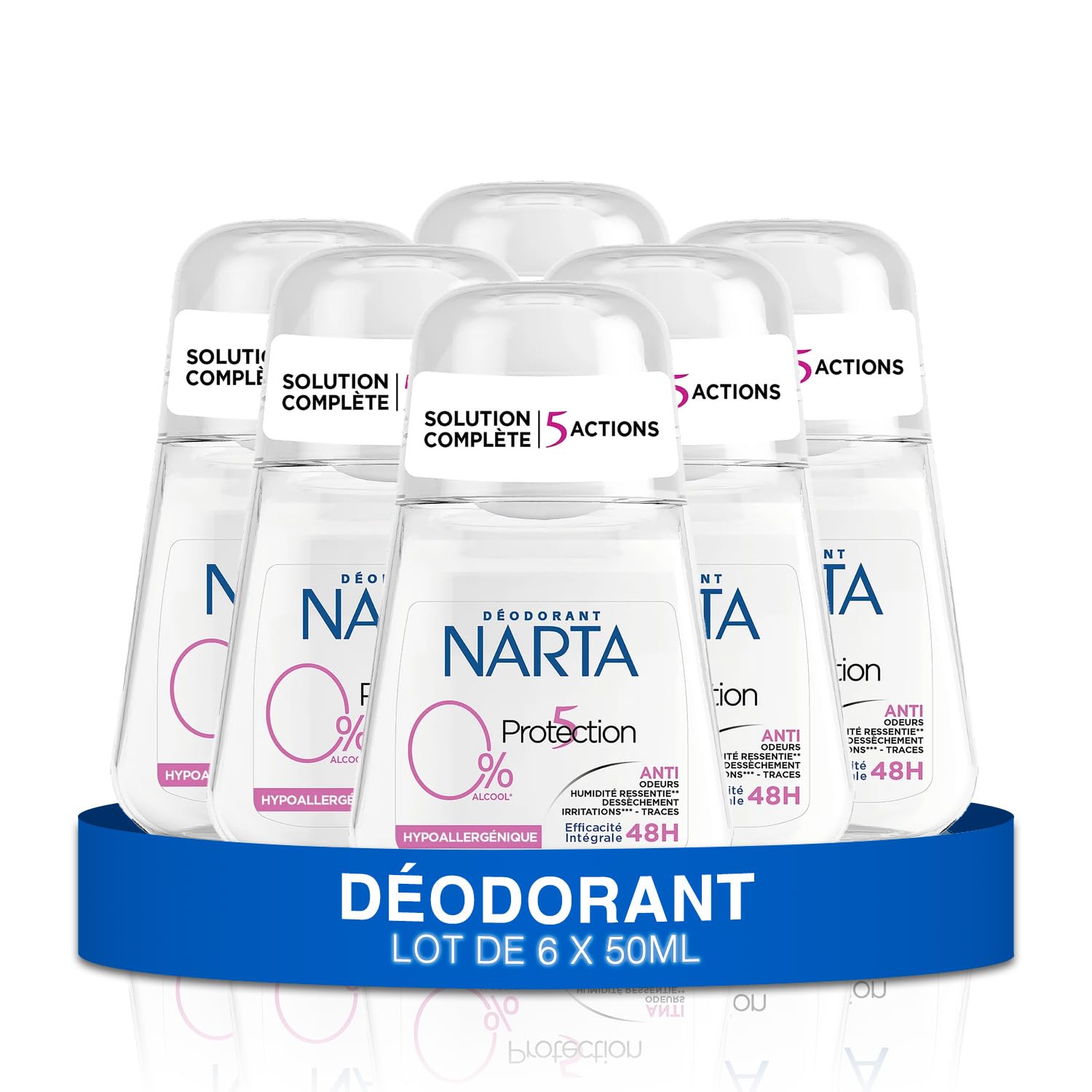 Narta - Deodorante da donna a sfera - protezione 5 efficacia integrale 48 ore senza alcol ipoallergenico - confezione da 6 x 50 ml