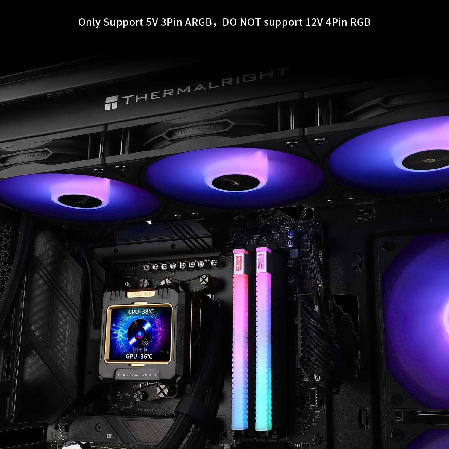 Thermalright TR FW360 Black ARGB CPU AIO Cooler,PC 360 Specification Water Cooler System,IPS LCD Screen with 320x240 Resolution,for AM5&Intel LGA1700/1851,CPU Cooler Comes with 2.4-inch LCD Display