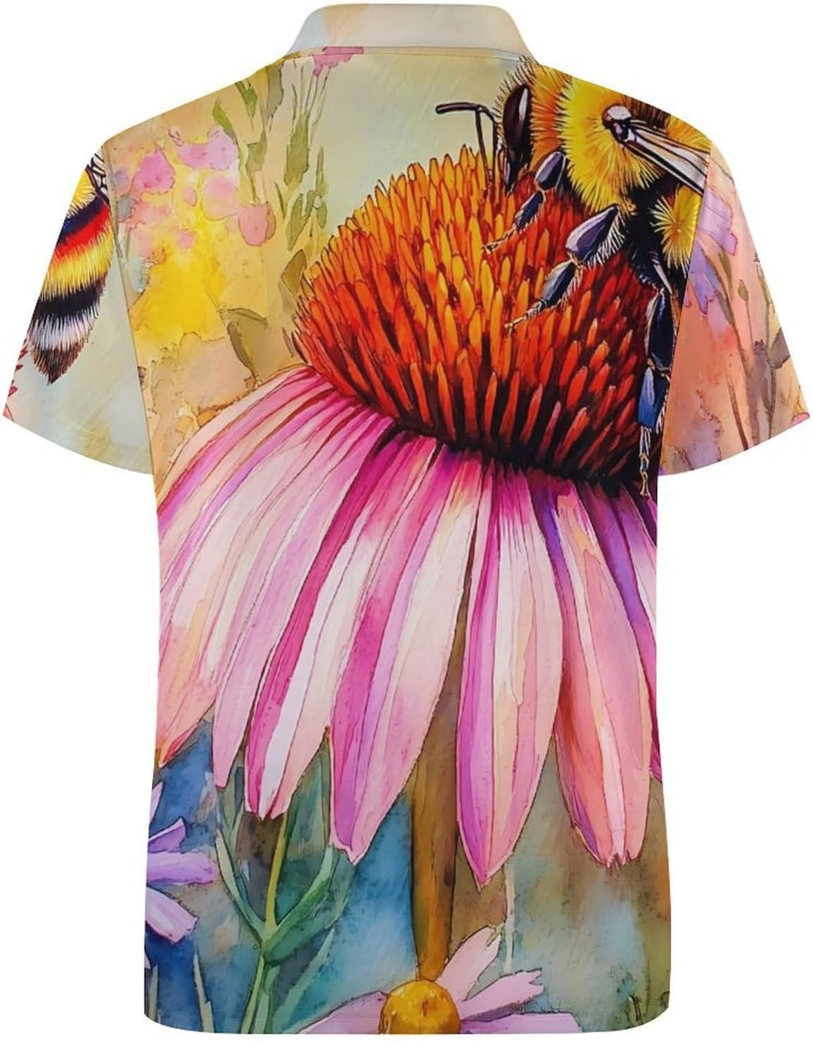 Bee Flowers Womens Golf Polo Shirts Summer Short Sleeve Collared 3 Buttons T Shirt Activewear Tops