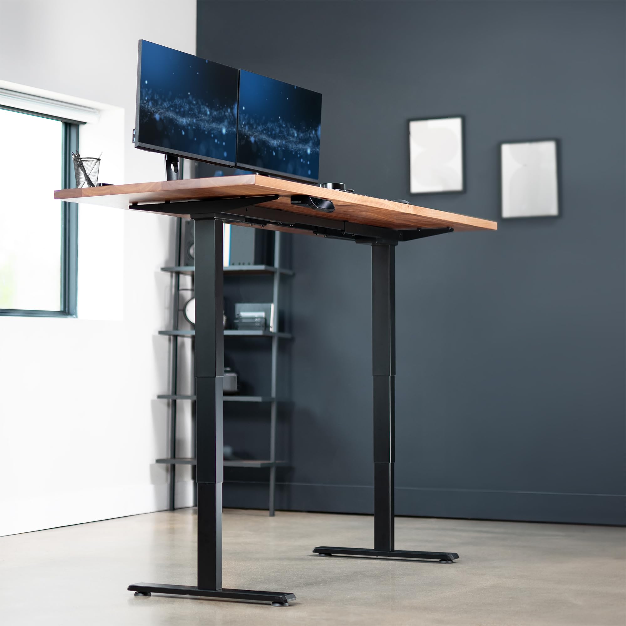 VIVO Electric Sit Stand Dual Motor Desk Frame for 40 to 84 inch Table Tops, 3 Stage Legs, Height Adjustable, Memory Controller, Frame Only, Black, DESK-EV02RB
