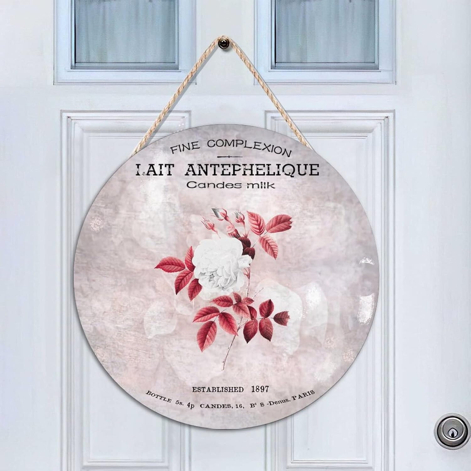 Rose Front Door Sign, French Vintage Flower Wood Door Sign, Floral 16x16in Wall Hanging Sign Plaque for Front Door Entryway Porch Bar Pub Farewell Party Housewarming Gifts