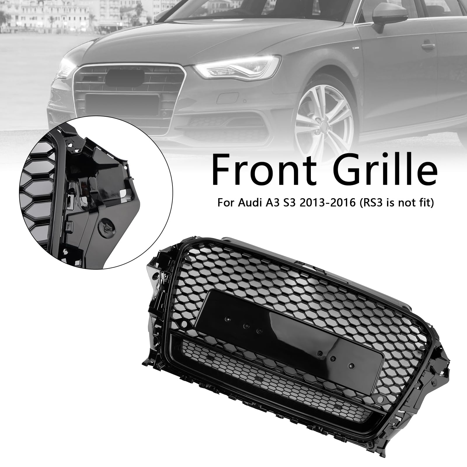 Griglia paraurti Anteriore RS3 Style Front Henycomb Bumper Grille Fit for Audi A3 S3 2013-2016 W/Quattro