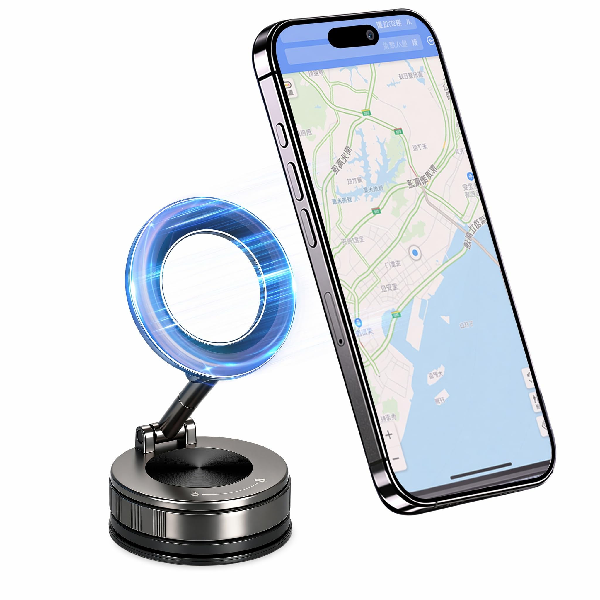 Voxlara Niezwykle mocny magnetyczny uchwyt samochodowy z przyssawką, uchwyt samochodowy obracany o 360° kompatybilny z iPhone serii 12-17, nano żel uchwyt na telefon do samochodu, biura, podróży