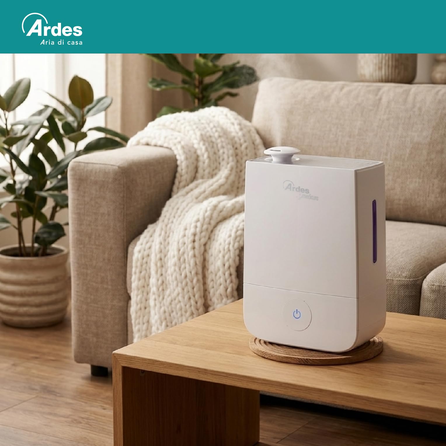 ARDES AR8U10 Humidificador de Ultrasonido NEBULO 30W, Humidificador Profesional Ambientes Casa Oficina Capacidad 4 Litros, 3 Niveles de Vapor con Gran Mando Táctil, Silencioso y Elegante, Blanco