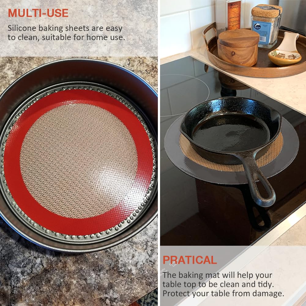 8 Zoll Runde Silikon Backmatte, Set mit 3 wiederverwendbaren Silikon-Backmatten, Silikonmatte für 8 Zoll Kuchenform, Silikonmatte zum Backen von Kuchen, Pizza, Kuchen, Brot, Macaron (Rot,