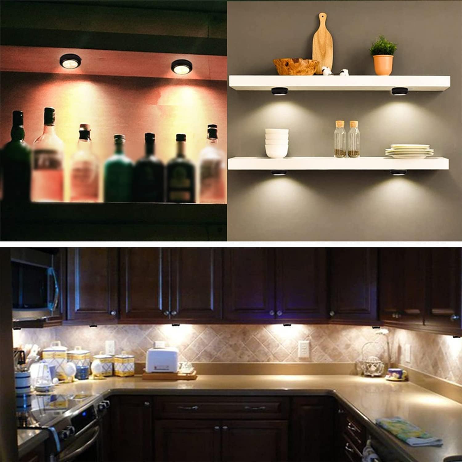 13-Color LED Puck Lights with Remote Control | Wireless Battery-Powered Stick-On Under Cabinet Lighting | Dimmable Color Changing Lights with Timer for Kitchen, Closet & Home Decor