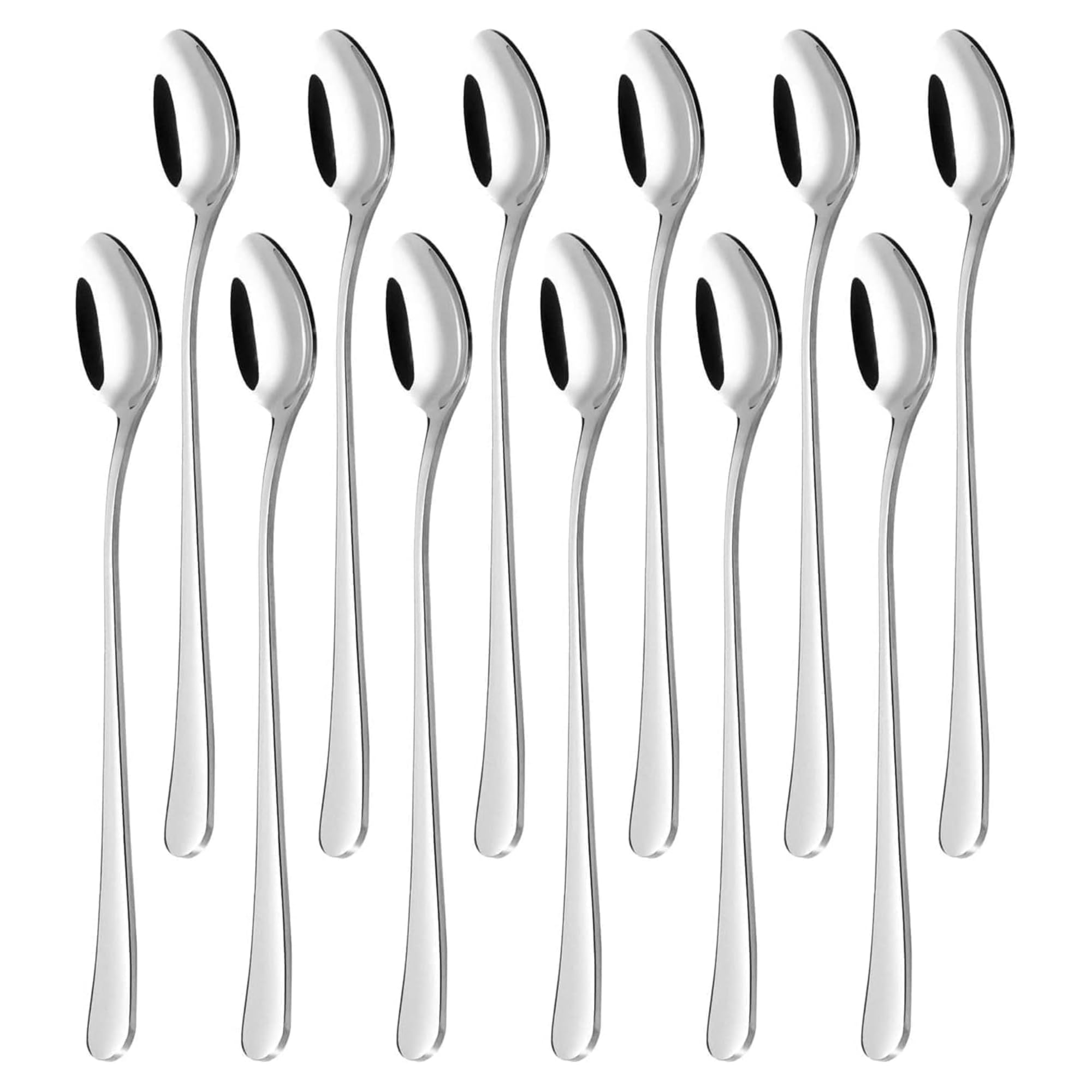 Long Handled Stainless Steel Spoons – 18.3cm Elegant Latte, Iced Coffee, Tea & Dessert Mixing Spoons – Durable Mirror Polish Set for Home, Cafe & Barista Use (Pack of 12)