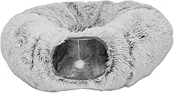 Cama de túnel para gatos, túnel de rosquinha removível, esconderijo interativo de caverna para gatos em ambientes internos, filhotes e coelhos (cinza)