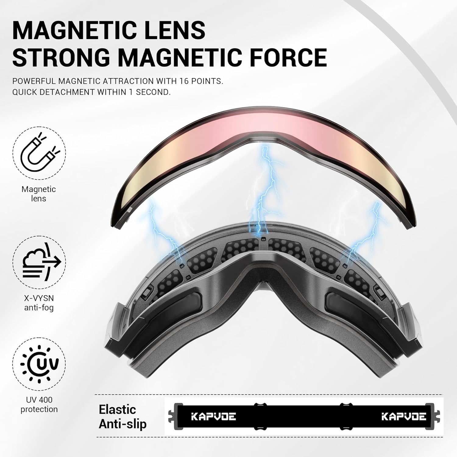 KAPVOE Photochromic Ski Goggles Snowboard OTG Snow Glasses Magnetic Lens Men Women UV400 Protection Anti fog skating K718