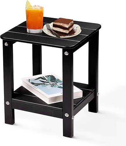 Miniatura 1 de LovoIn Adirondack Mesa auxiliar rectangular para exteriores fácil mantenimiento y resistente a la intemperie mesas auxiliares de madera de Negro,