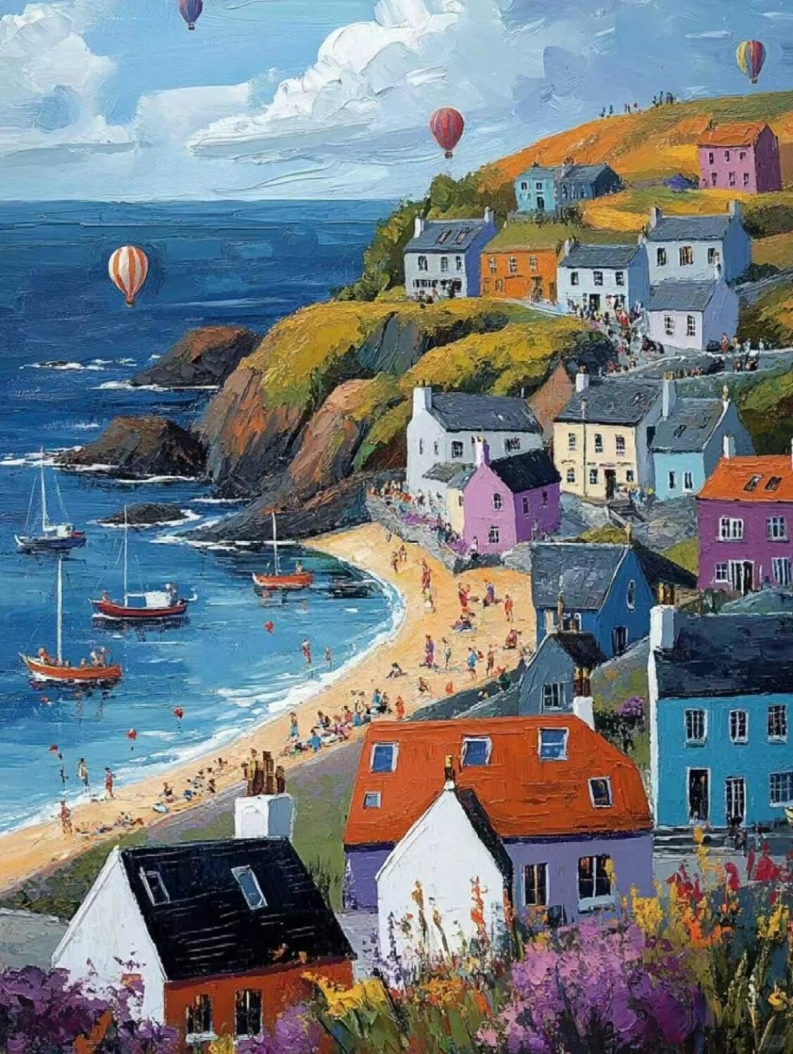 Rqwybcaxn Bead Embroidery Kits Colorful Town 40x50cm