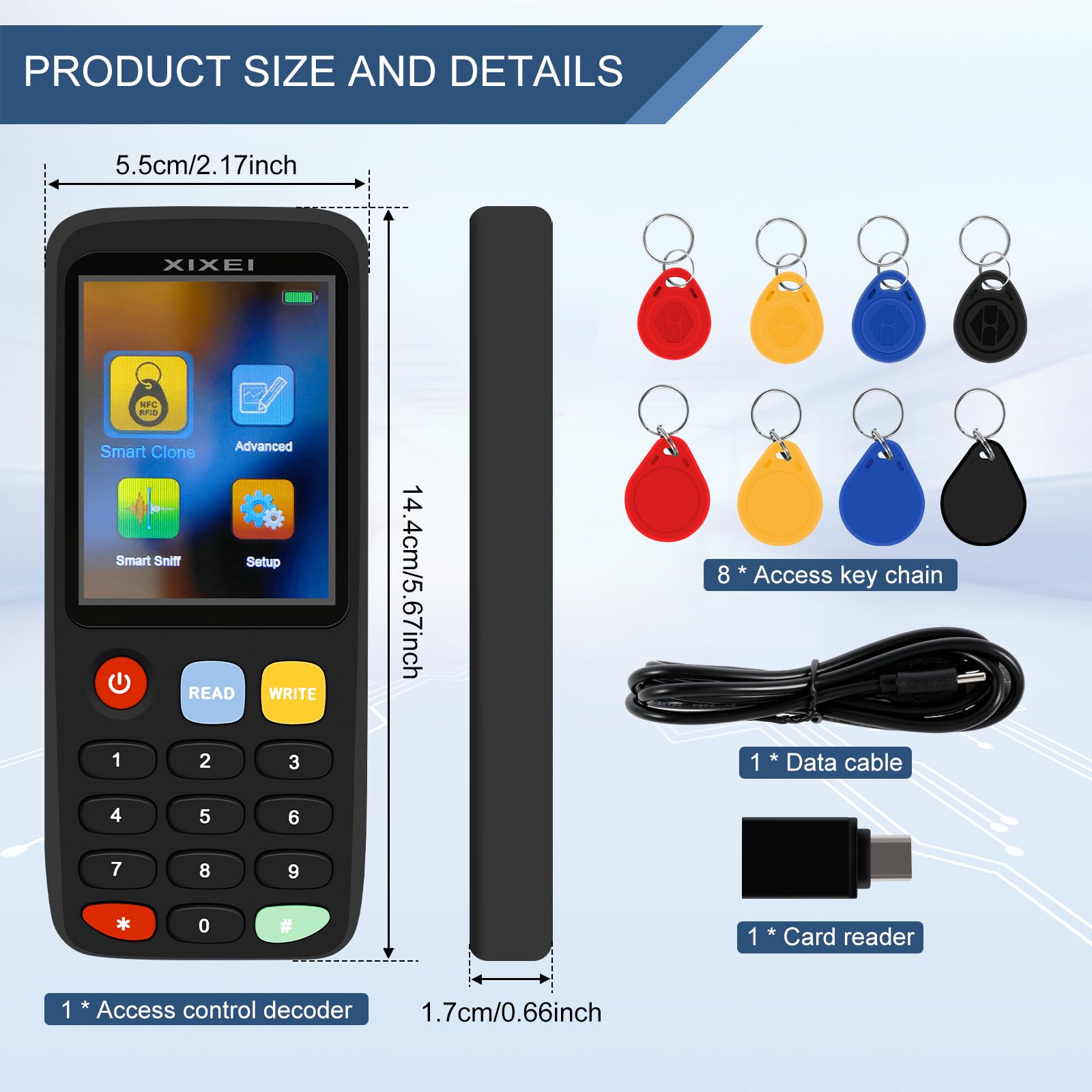 Smart Card RFID Copier Kit Portable 125kHz ID Card Lettore Writer 13.56MHz IC Card LEACER Writer IC ID Copier X7RFID Reader Duplicator Access Control Reader per Smart Card