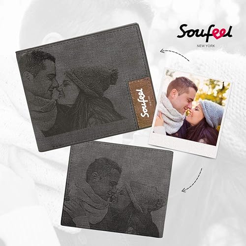 Miniatura 2 de SOUFEEL Billeteras personalizadas con fotos para hombres, billetera de cuero delgado con 2 imágenes, regalos personalizados para el día del padre,