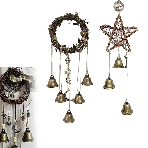 2 Pcs Handmade Witch Bells, Hanging Witchcraft Chimes for Home Protection, Witchcraft Supplies for Attracts Positive and Drive Out Negative Witch Decor Aesthetic Wind Chimes