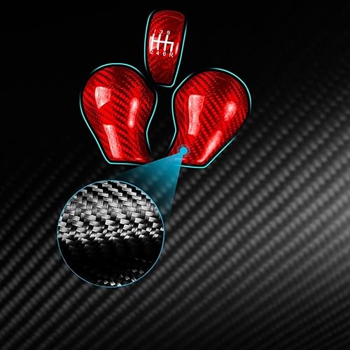 Miniatura 5 de 3 piezas de cubierta de perilla de palanca de cambios interior de fibra de carbono real compatible con Nissan 370Z Z34 2009-2018 (rojo)