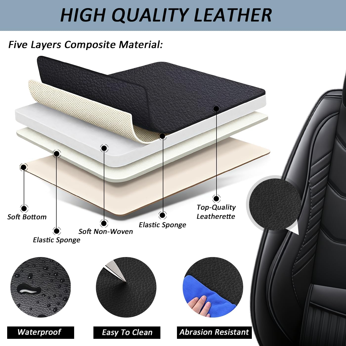 Custom Fit Seat Covers for Palisade 2020-2025 | 7-Seater Car Seat Covers | Stain and Water Resistant Nappa Leather seat Cover.(Black，Full Set)