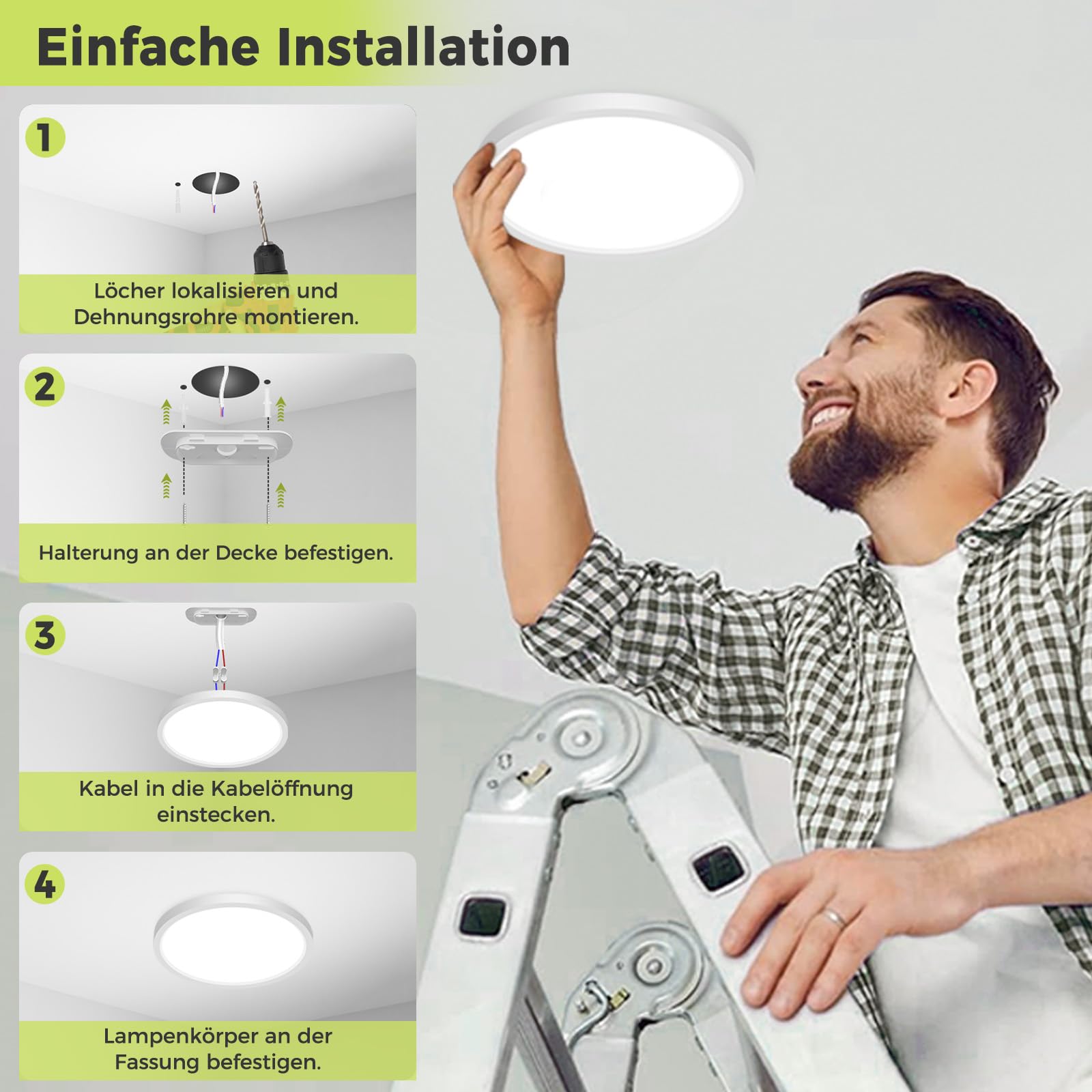 hepside Plafoniera LED Soffitto, 16CM 4 Pezzi Lampada da Soffitto, 3000K/4000K/6500K 3 CCT Regolabili Luce Soffitto, Impermeabile Rotonda Plafoniere Bagno per Cameretta, Soggiorno, Balcone, Corridoio