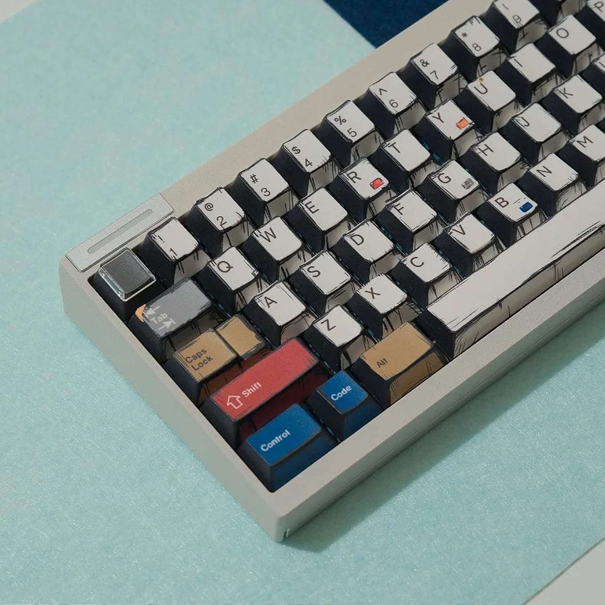 Retro PBT Keycaps - Japanese Manga Theme Keycaps Set, 141 Keys Cherry Profile Dye-Sub Custom Keycap, Mixed Light Minimalist Style Key Caps for 60%, 65%, 75%, 100% Cherry MX Mechanical Keyboard