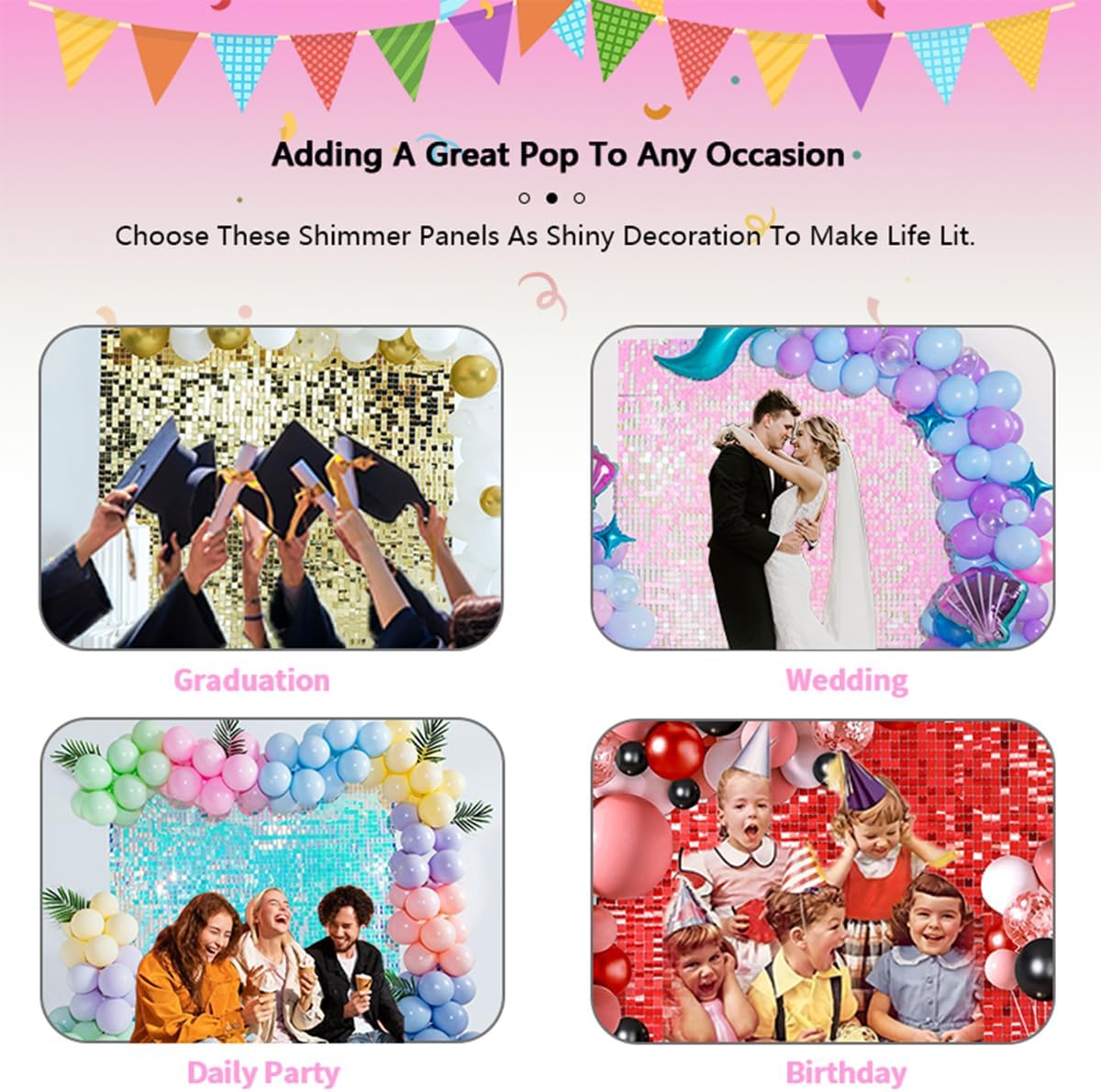 6pcs Iridescent Laser Foil Fringe Curtains Gradient Sequins Foil Curtain Backdrop Birthday Streamers Photo Props Background Wedding Party Decoration, Blue