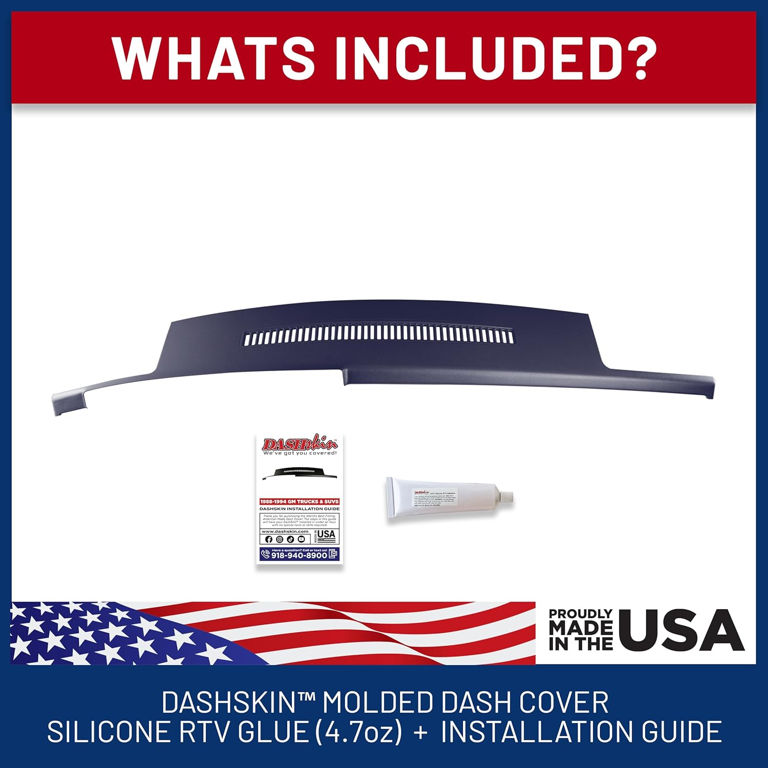 DashSkin Dash Cover Compatible 1988-1994 C1500 C2500 C3500 K1500 K2500 K3500 Silverado Sierra Tahoe Yukon Suburban in Dark Blue - Hard Molded Plastic Dashboard Cap