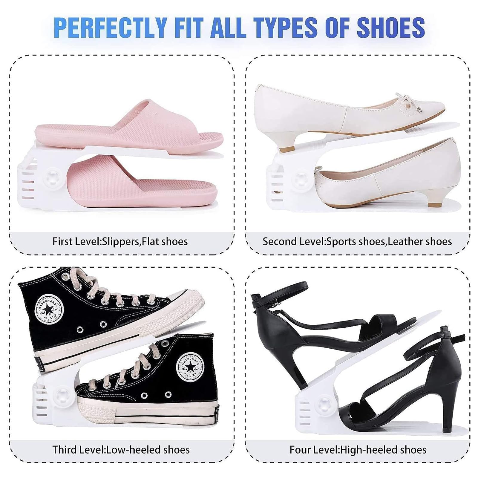 20 Pièces Rangement pour Chaussures, Support Chaussures Réglables, Rangement Chaussures gain de place 50%, Range Chaussure Antidérapant Chaussures Support Rack Plastique(Blanc)